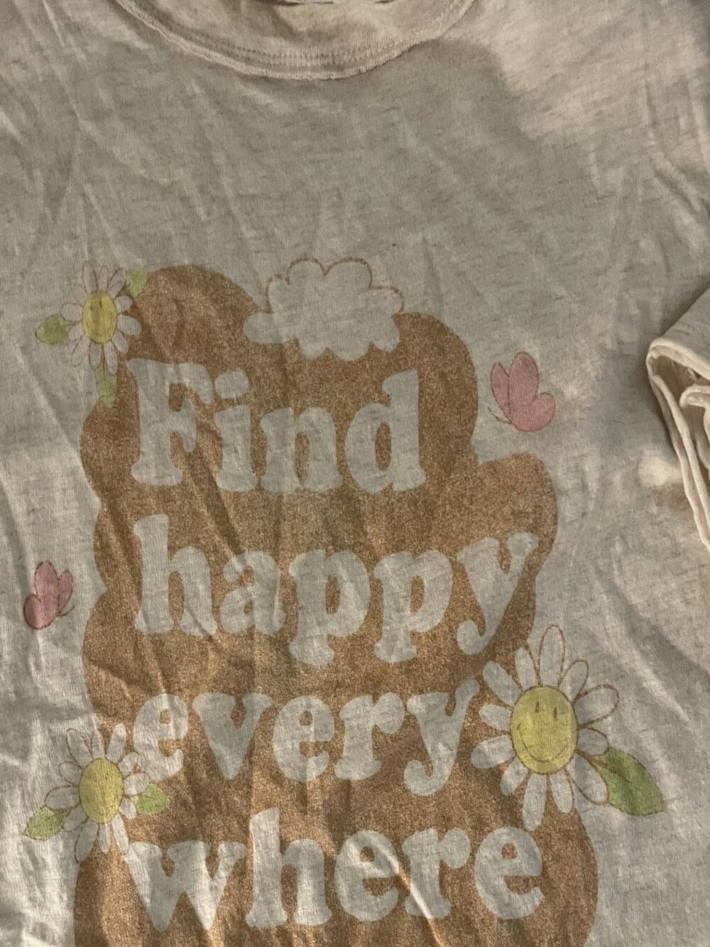 Aerie Find Happy Everywhere Graphic Oversized Boyfriend Tee Heather Oatmeal - Picture 2 of 3